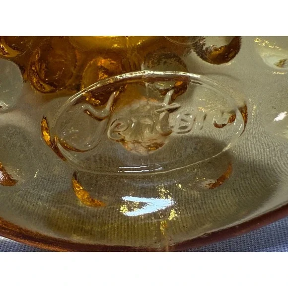 Vintage Pair Fenton Amber Glass Hobnail Swung Vases Footed Marked 10" MCM Retro - Picture 11 of 14